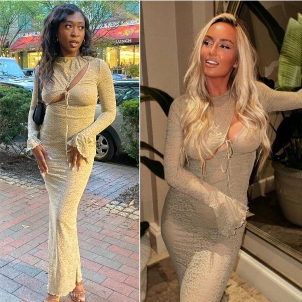 House of CB Giovanna Stone Floral Lace Long Sleeve Maxi Dress M - Picture 6 of 13